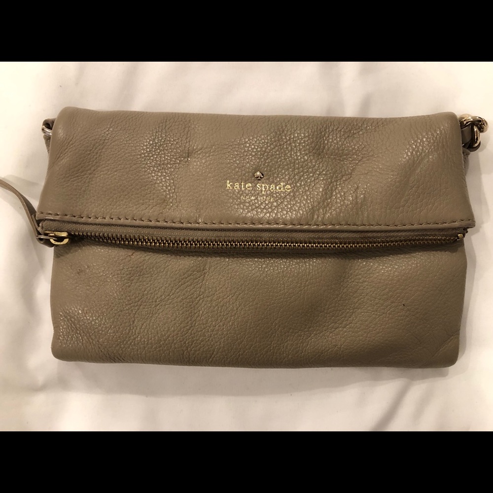 Kate Spade tan double zip, fold over crossbody